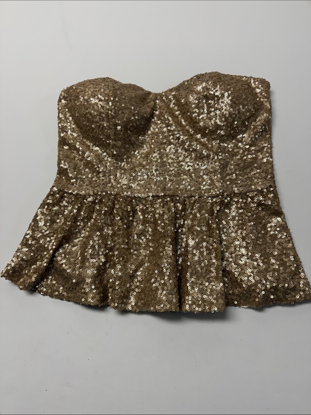 Forever 21 Gold Sequin Strapless Peplum Top